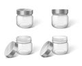 Set of realistic plastic or glass jars with cups closed or open for moisturizing cream Royalty Free Stock Photo