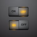 Set of realistic press button in on and off positions, vector button