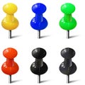 Set of realistic push pins in different colors. Thumbtacks Royalty Free Stock Photo