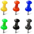 Set of realistic push pins in different colors. Thumbtacks Royalty Free Stock Photo