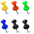 Set of realistic push pins in different colors. Thumbtacks Royalty Free Stock Photo