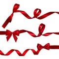 Set of Realistic red bow with long curled red ribbon. Element for decoration gifts, greetings, holidays, Valentines Day design.