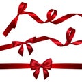 Set of Realistic red bow with long curled red ribbon. Element for decoration gifts, greetings, holidays, Valentines Day design.