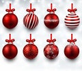 Set of realistic red christmas balls.