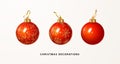 Set of realistic red christmas balls with gold patterns.Vector Christmas decoration isolated on white background. Royalty Free Stock Photo