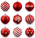 Set of realistic red christmas balls.