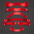 Set of Realistic red ribbons. Element of decoration gifts, greetings, holidays, Valentines Day design. Vector Royalty Free Stock Photo