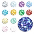 Set of realistic round gems of different colors. Jewelery, shining stones. Crystals of different colors, rhinestones. Royalty Free Stock Photo