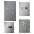Set of realistic safes boxes with metal steel doors and lockers for banking storage and safety