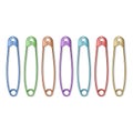 Set of Realistic safety pins for clothes, safety pins of rainbow colors isolated on white, vector illustration
