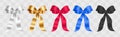 Set of realistic satin ribbon bows in different colors. white,golden,red,blue,black,Vector illustration Royalty Free Stock Photo