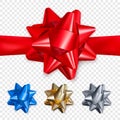 Set of realistic shiny bows. Decoration element for Valentines day or other holiday. Vector Royalty Free Stock Photo