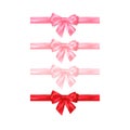 Set of realistic shiny red and pink bows isolated on white background. Decoration element for Valentines day or other holiday. Royalty Free Stock Photo