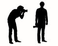 Set of realistic silhouettes of kneeling and standing pho