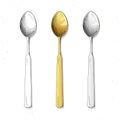 Set realistic sketch spoons . Cutlery for design. Tea and tablespoons