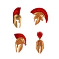 Set realistic Spartan Ancient Greek, Roman helmet. Bronze protective headgear.