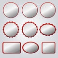 Set of realistic stickers in red, white. Sticker sale, discounts.