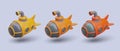 Set of realistic submarine in different colors. Travel, diving exploring concept