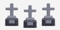 Set of realistic tombstones with crosses. Christian funeral theme. Items for cemetery