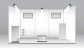 set of realistic trade exhibition stand or white blank exhibition kiosk or stand booth corporate commercial. eps vector..