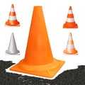 Set realistic traffic cone orange color isolated on white background. Safety vertical object 3d Royalty Free Stock Photo