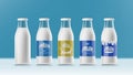 Set Of Realistic Transparent Clear Milk Bottles With Labels