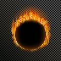 Set of realistic transparent fire flames on a