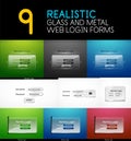 Set of realistic transparent glass and metal web login forms Royalty Free Stock Photo