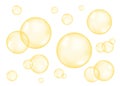 Set of realistic transparent glossy gold bubbles.