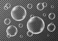 Set of realistic transparent soap, oxygen or water bubbles. Royalty Free Stock Photo