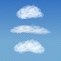 Set of realistic transparent white clouds on a Royalty Free Stock Photo