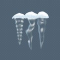 Set realistic transparent winter snow icicles, snowballs. Christmas snowflakes, snowdrifts. Royalty Free Stock Photo