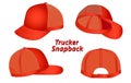 Set of Realistic Trucker Snapback cap Dimensions, Various Hat Dimensions, Design and Structure Illustration, isolated on white Royalty Free Stock Photo
