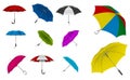 Set of realistic umbrella in various type or mock up black and white umbrella closeup or outdoor parasol protection weather