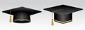 Set of realistic university graduation cap or diploma graduation black cap or graduate cap at college ceremony and achievement Royalty Free Stock Photo