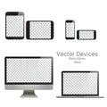 Set realistic vector devices on a white background