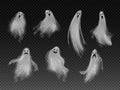 Set of realistic vector fog ghosts. 3d smokes looking like night ghouls. Halloween illustration of scary poltergeist or