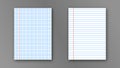 Set of realistic vector illustration of blank sheets of square and lined paper from a block isolated on a gray Royalty Free Stock Photo