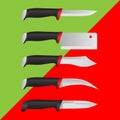 Set of realistic vector knives on a colored background