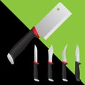 Set of realistic vector knives on a colored background. Kitchen knife
