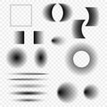 Set of realistic vector shadows of different shapes on a transparent background. Design elements for your ideas.