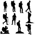 Set of realistic vector silhouettes of tourist men Royalty Free Stock Photo