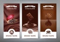 Set realistic vector vertical banners with milk, dark and bitter chocolate