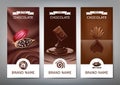 Set realistic vertical banners with milk, dark and bitter chocolate Royalty Free Stock Photo