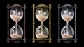 Set realistic vintage hourglass, sandglass of different metals isolated Royalty Free Stock Photo