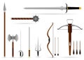 Set of realistic warrior sword or cross swords shield or axe sword cartoon shield concept. Royalty Free Stock Photo