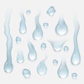 Set of realistic water drops on gray background.