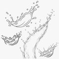 Set of realistic water-splash vector line art illustrations for elegant and minimalist designs Royalty Free Stock Photo