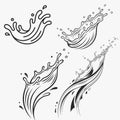 Set of realistic water-splash vector line art illustrations for elegant and minimalist designs Royalty Free Stock Photo