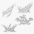 Set of realistic water-splash vector line art illustrations for elegant and minimalist designs Royalty Free Stock Photo